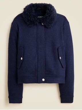J crew navy Wool-blend flight jacket with faux-fur collar